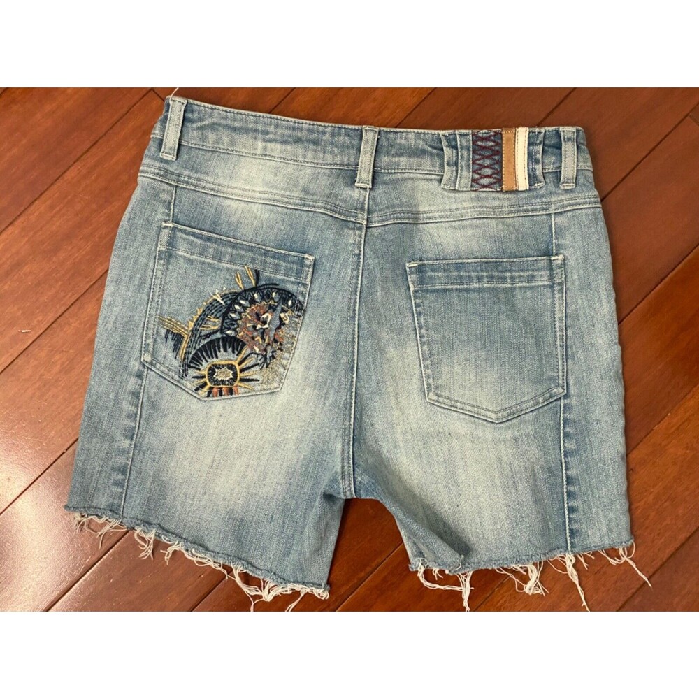 Sz M 28 Mii Dii RARE Cutoffs Stretch Denim Jeans Mini Shorts Floral Embroidered